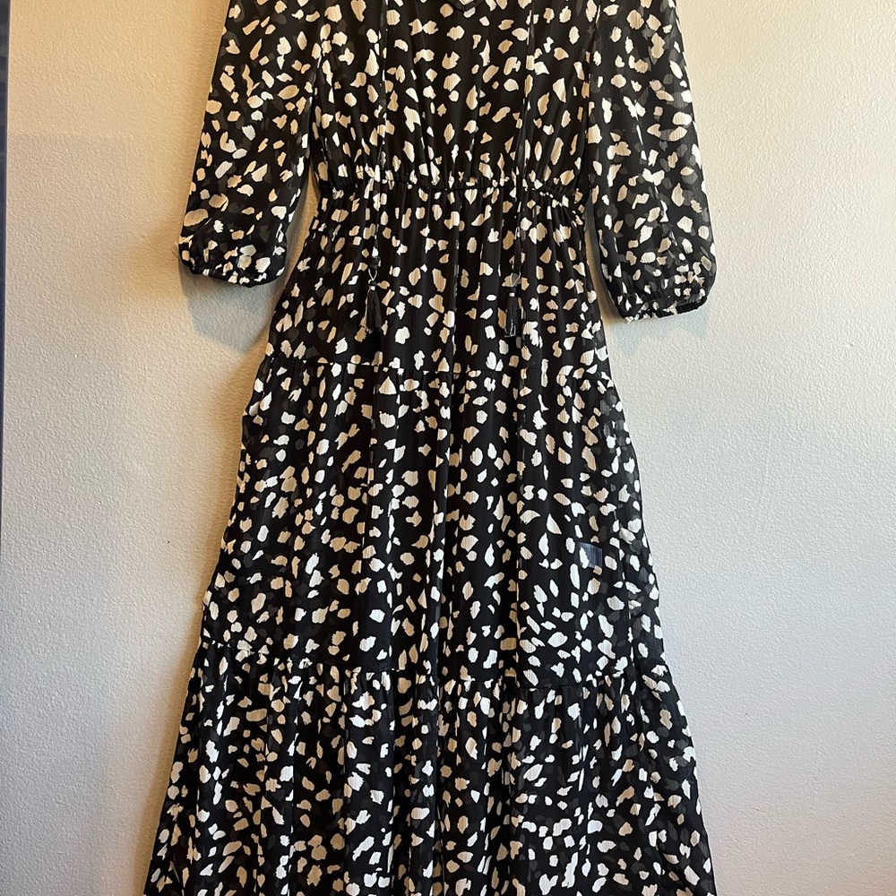 Tinsel Black and White Bishop Sleeve Sundress